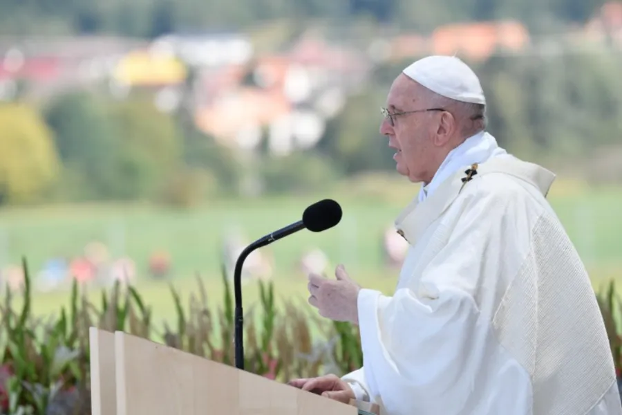 Pope Francis celebrates Mass on the esplanade of the National Shrine in Šaštin, Slovakia, Sept. 15, 2021.?w=200&h=150